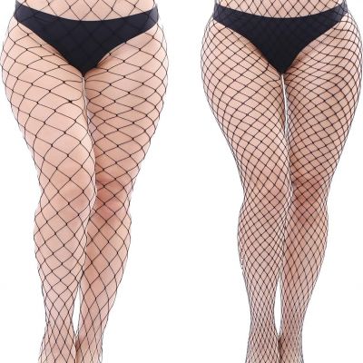 Aneco 4 Pairs Black Fishnets Tights Plus Size Sexy Fishnet Pantyhose Stockings F