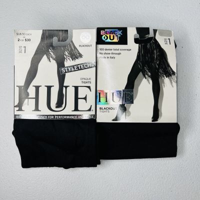 HUE Women's StyleTech Blackout Tights Style-14526 2 Pair Pack Black Size 1