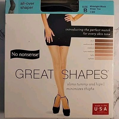 No Nonsense Great Shapes Figure Shaping Pantyhose Midnight Black Size B NEW