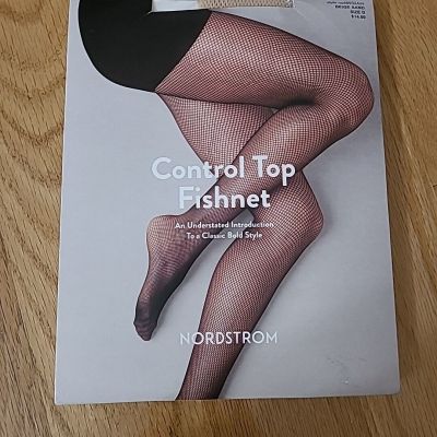 Nordstrom Control Top Fishnet Hosiery Tights Beige Sand Size D