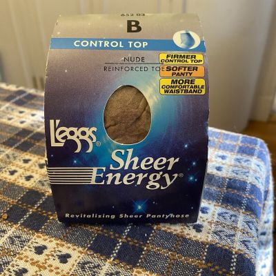 L'eggs Sheer Energy Control Top Reinforced Toe Leg Pantyhose B Nude New In Box