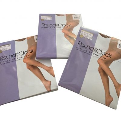 Round the Clock Pantyhose Size C Bare Beige Three Pack Girdle at the Top