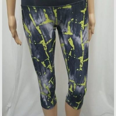 PrismSport Leggings XS Neon Yellow Gray Capri Yoga Fitness Athletic