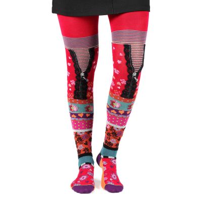 Dub & Drino France Ladie Floral Tights Marini, T1/2 (Fits US 4/6) Made in Italy