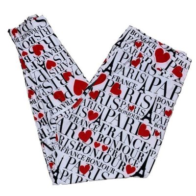 LuLaRoe Womens Leggings Size TC2 Bonjour Paris Eiffel Tower Red Hearts Plus 18+