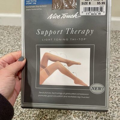 Sears Nice Touch Support Therapy Medium toning Lycra Soft Taupe Size B Pantyhose