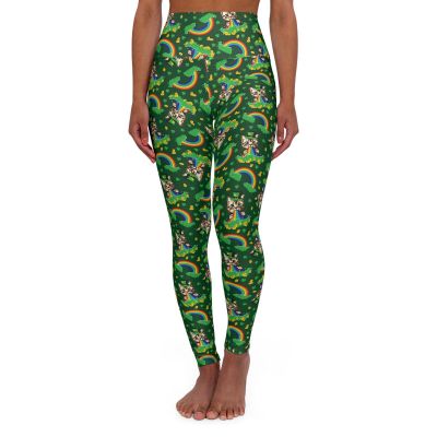 Kitty Cat Leprechaun Rainbow High Waisted Yoga Leggings