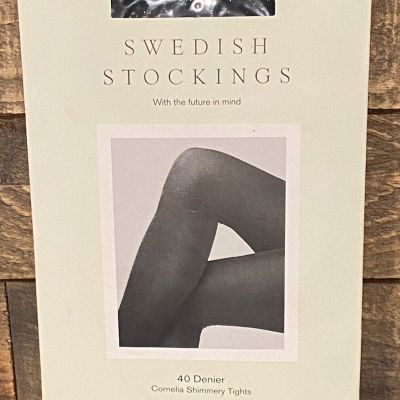 NEW SWEDISH STOCKINGS Black 40 Denier Cornelia Shimmery Tights - Sz Small