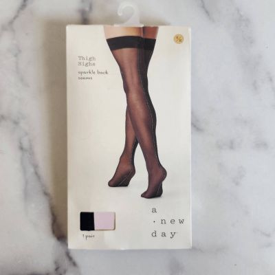 A new day womens Small to Medium black high semi sheer panty hose stocking nwt