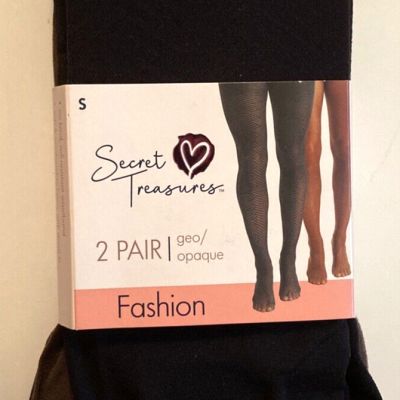 Secret Treasures 2 Pr Fashion Tights, 2 Colors Geo/Opaque Size Sm Textured PH-25