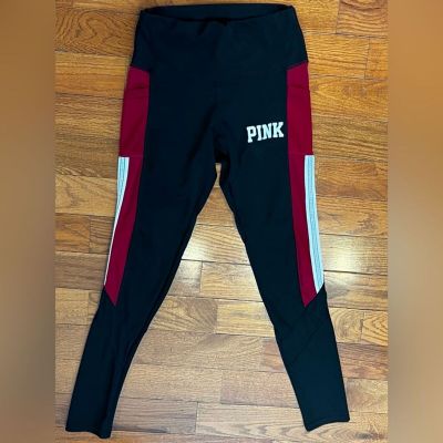 Victoria's Secret Pink Black Leggings Red White Trim Mesh Women's S/M Athleisure