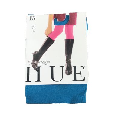 Hue Women Super Opaque Tights Control Top 1 Pair Sz 3 Planet Blue Denier 90