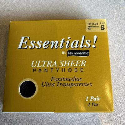 New No Nonsense “Essentials” Ultra Sheer Pantyhose Sz B Reenforced Toe Off Black