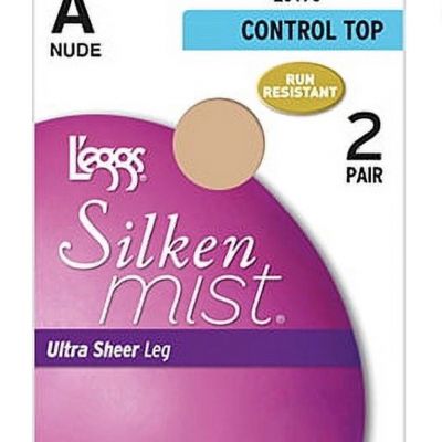 2-Pair L'eggs Silken Mist Size A Nude 95609 Control Top Ultra Sheer Leg 20170