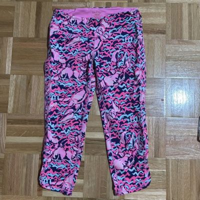 Lilly Pulitzer Bright Pink Lobstah Roll Print Cropped Leggings Size M Medium