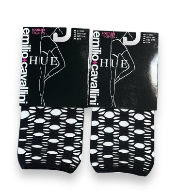 HUE Emilio Cavallini Womens Geo Net Footless Tights Size S/ M Black 2 Pair New