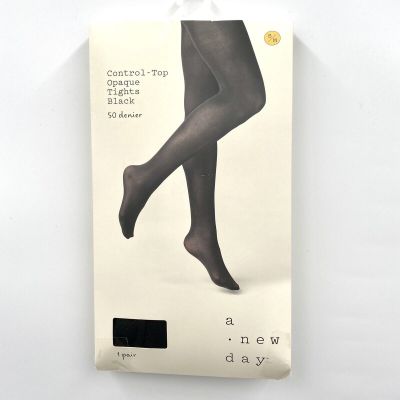 Women's Control Top Opaque Tights Black Opaque A New Day 50D Size S/M