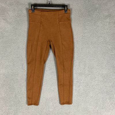 Spanx Leggings Womens Medium M Rich Camel High Waist Faux Suede Pull On Shaping