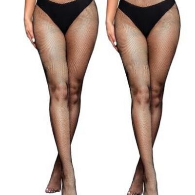 2 Pairs Womens Fishnet Stockings High Waist Tights Fishnets One Size Black 2x