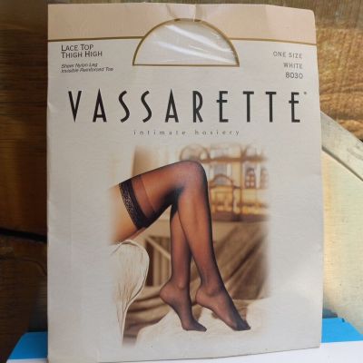 Vassarette Lace Top Thigh High Sheer Nylon Hosiery Stockings White 8030 USA