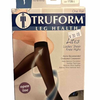 Truform Women's Stockings Knee High Sheer Open Toe: 15-20 mmHg L BLACK