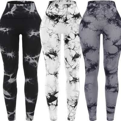 3 Pack Tie Dye Seamless High Waisted Workout Leggings for Women Scrunch Butt Lif