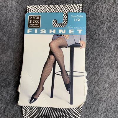 Sheer Caress Fishnet Pantyhose Stockings Black Size 1/2 (Up to 145 lbs and 5'8