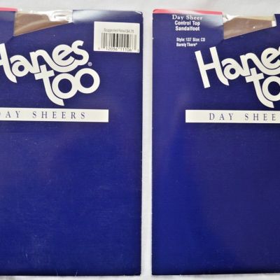 Hanes Too Pantyhose CD Lot of 2 Style 137 Control Top Sandalfoot Barely There