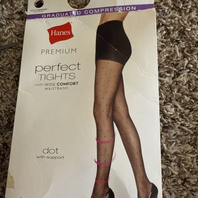 Hanes Premium Perfect Tights Compression Dot Control Top Wide Waistband BLACK XL