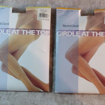 Round the Clock Girdle Top Pantyhose - Pale Beige - Size: A (2 Pairs)