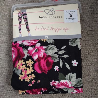 BOBBIE BROOKS LADIES LEGGINGS Super Soft BLACK FLORAL PRINT XL Base New