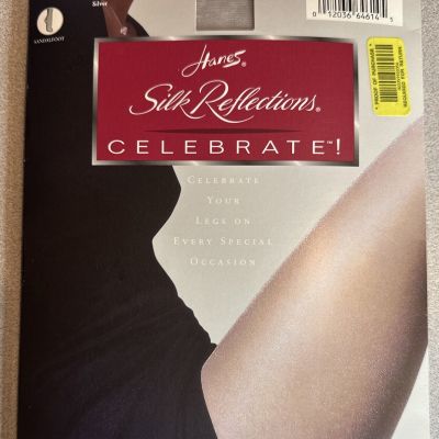 Hanes Silk Reflections Celebrate Pantyhose Sparkle Effect Silver Size EF