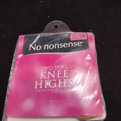 No Nonsense One Size Queen Size Nylon Knee Highs, Nude Reinforced Toe 2 PAIR