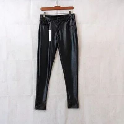 Women's Faux Leather Pants Skinny Stretchy Black Leggings w. Pockets NWT Size S