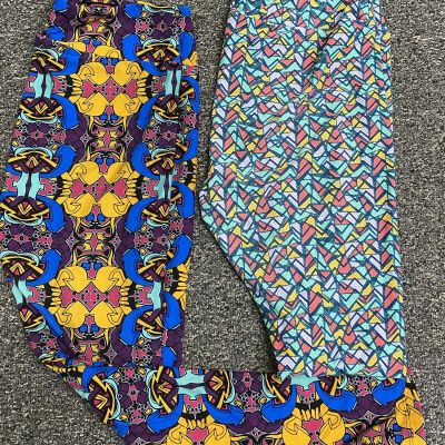 Womens LulaRoe TC Plus size Tall Leggings Lot (2) Geometric Butter Soft