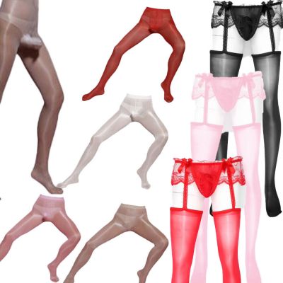 US Mens Ultra Sheath Pouch Stockings See Through Silky Glossy Footed Pantyhose