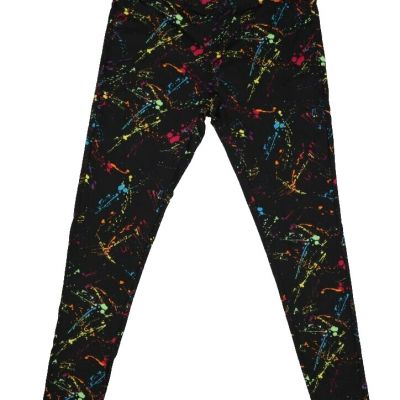 Tipsy Elves Neon Splatter Fitness Workout Leggings Black Athleisure Womens L