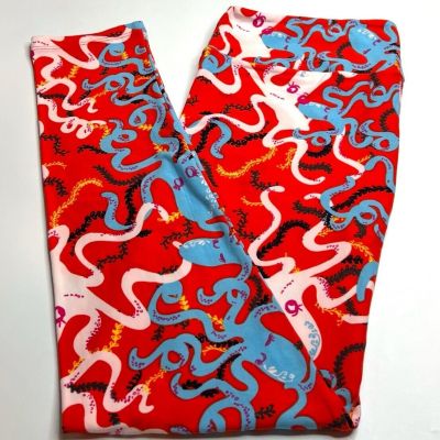 NEW LuLaRoe TC Leggings ORANGE WHITE BLUE Animal Nautical OCTOPUS KRAKEN Water