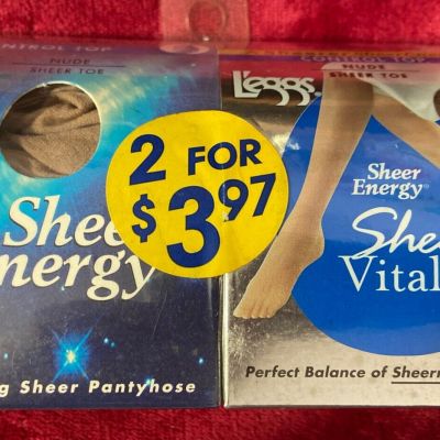 L'eggs Sheer Energy & Sheer Vitality Panty in Nude B - NIP-Set of 2 VINTAGE NEW