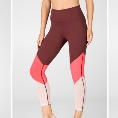 FABLETICS WOMEN'S RUST & DESERT ROSE ZONE HIGH-WAISTED 7/8 LEGGINGS SIZE LARGE