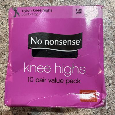 No Nonsense Knee Highs Stockings 10 Pair Black Sheer Toe One Size NEW