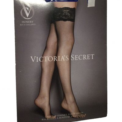 New Victoria's Secret Lace Top Fishnet Thigh Highs Stockings Blue Small N6962