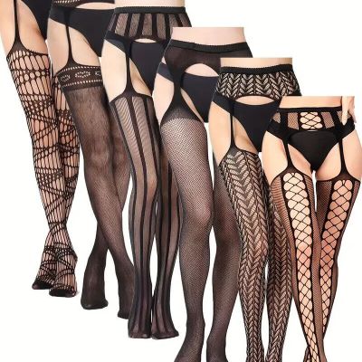 6 Pack Fishnet Suspender Tights-Stretchy & Comfortable Lingerie Hosiery