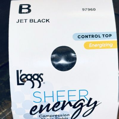 Leggs Sheer Energy Size B Energizing JET BLACK Sheer Tights Light Support Leg