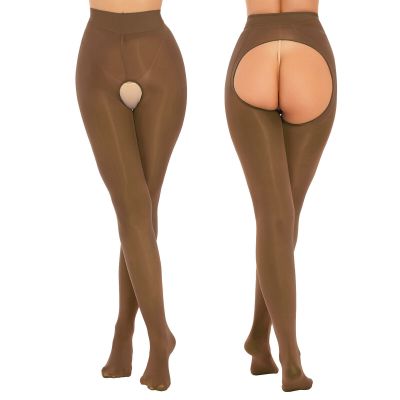 US Women's Crotchless Pant Glossy Tights Control Top Seamless Pantyhose Stocking