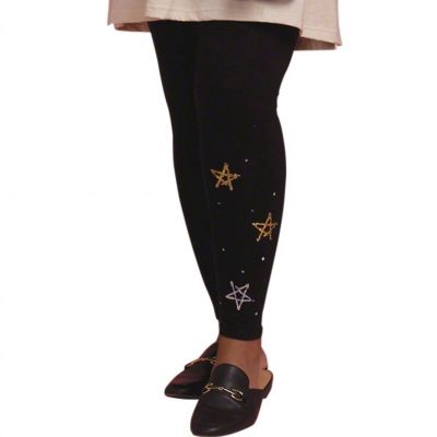 On The Plus Side plus size hand-painted cotton leggings in Black Star - size 0X