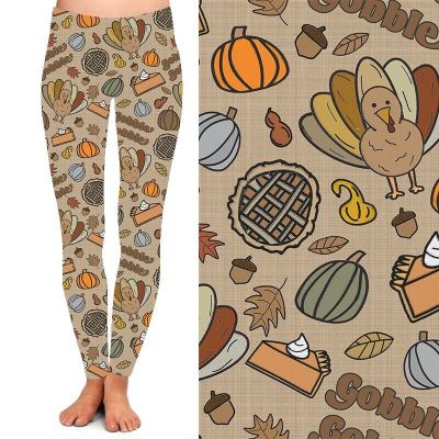 Thanksgiving Turkey Pumpkin Pie Women's Leggings w/ Pockets TC Plus Size 12-20