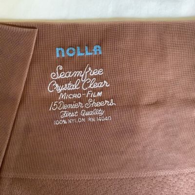 1 PR VINTAGE NOLLA SHEER SHINY FASHION NYLON STOCKINGS 31” TOP TO HEEL NO SEAMS