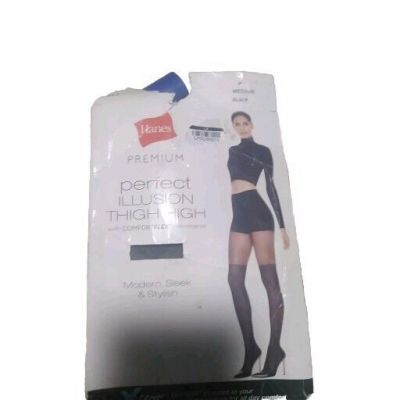 Hanes Perfect Illusion  Thigh High Stockings S/M Bkack