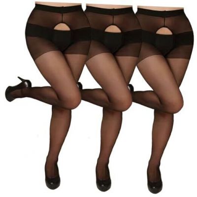 Crotchless Panyhose for Women Women's Sheer Tights lace X-Large-XX-Large Black